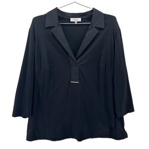 LAFAYETTE 148 V-neck 3/4 Sleeve Blouse • 1X • black with crystal accent